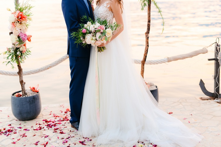 casual wedding attire for bride and groom