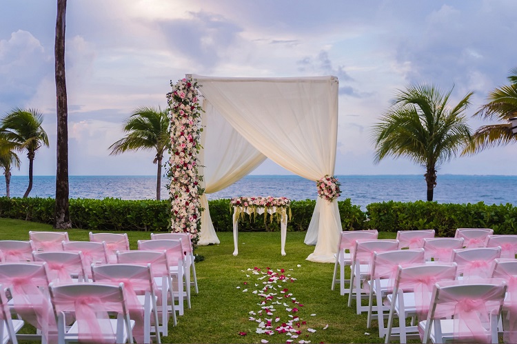 Wedding ceremony setup at Riu Palace Costa Mujeres in Mexico