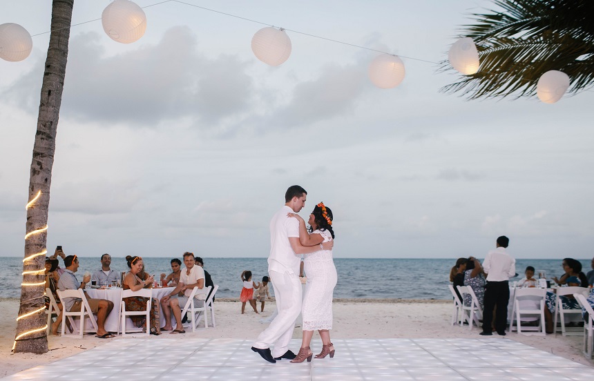 bride and groom dancing