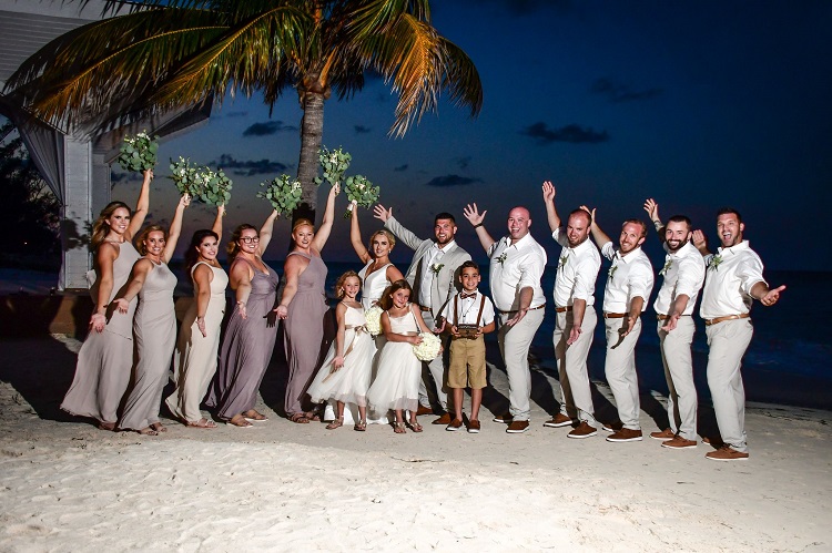 destination wedding party on beach