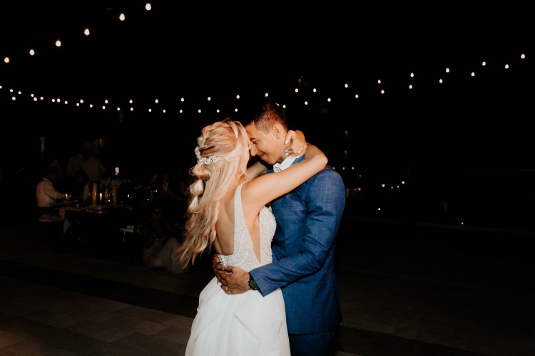 bride and groom dancing at reception