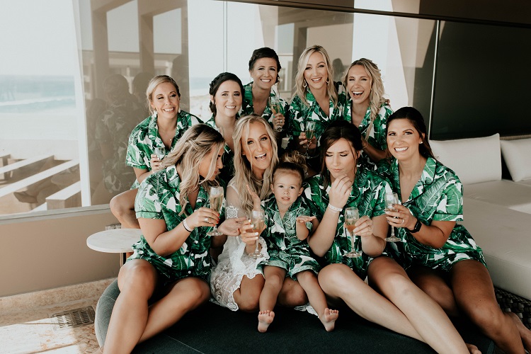 bridesmaids in tropical robes