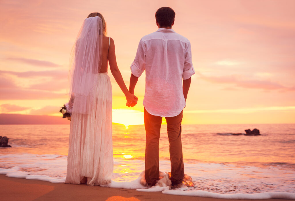 Couple married at sunset